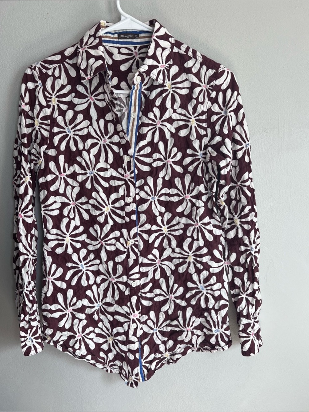 J. McLaughlin Brown Floral Button Down Shirt Textured XS - Picture 2 of 6